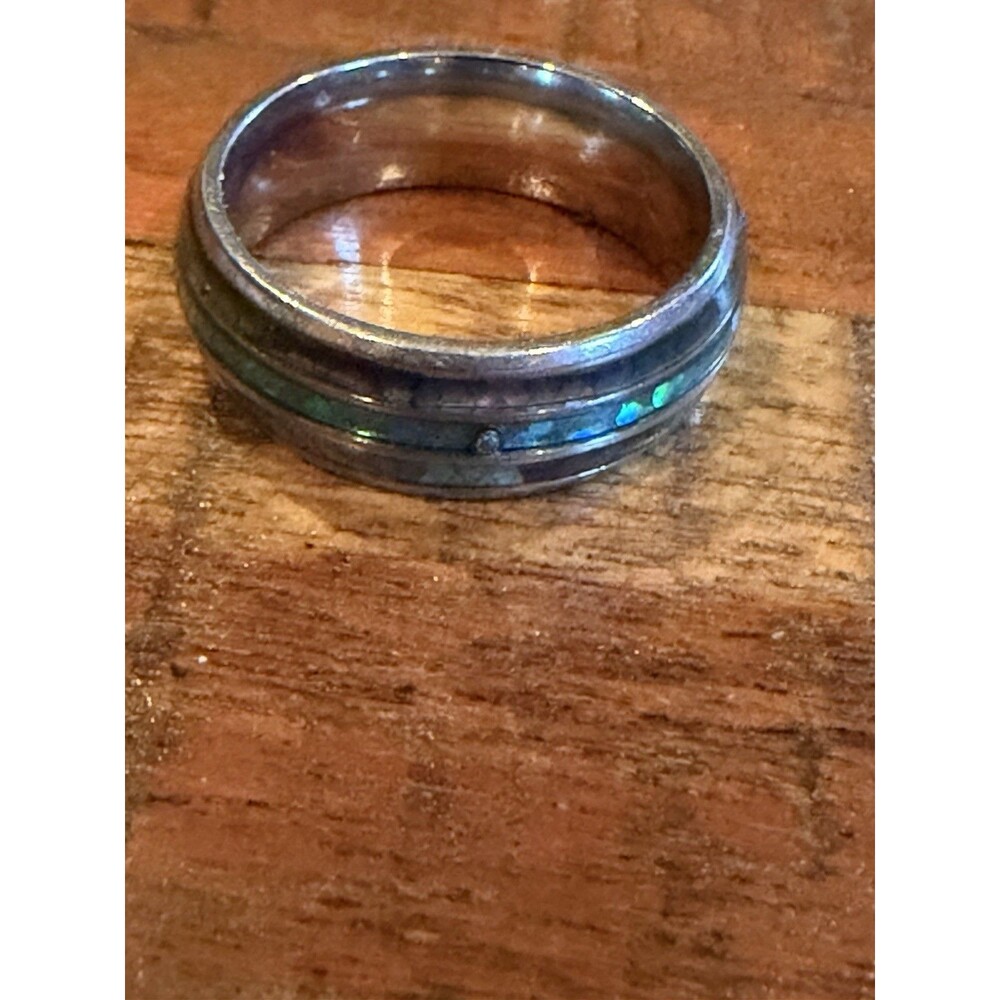 Mens Metal ABALONE Inlay Wedding Band Or Everyday Ring Size 10